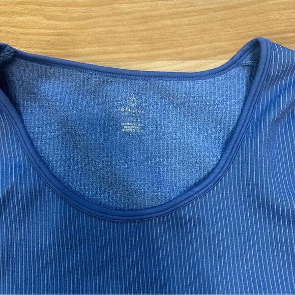 Aerie Long Sleeve Seamless Blue Crop Athletic Top Scoop Neck Large - Picture 4 of 5